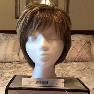 Elegant Short Brown Wig with Highlights. Hairdo by Hair U Wear